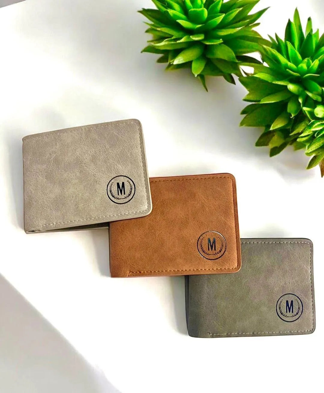 Men's Brown Rubber Wallet with Monogrammed 'M' Design