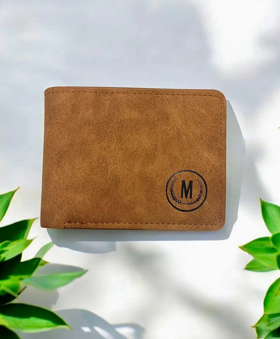 Men's Brown Rubber Wallet with Monogrammed 'M' Design