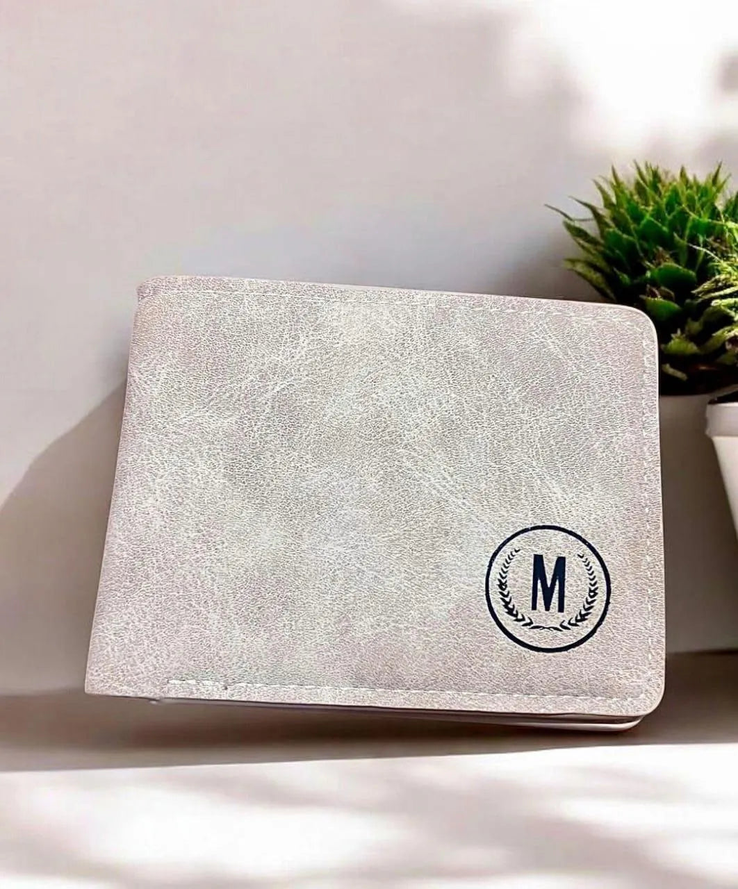 Men's Brown Rubber Wallet with Monogrammed 'M' Design