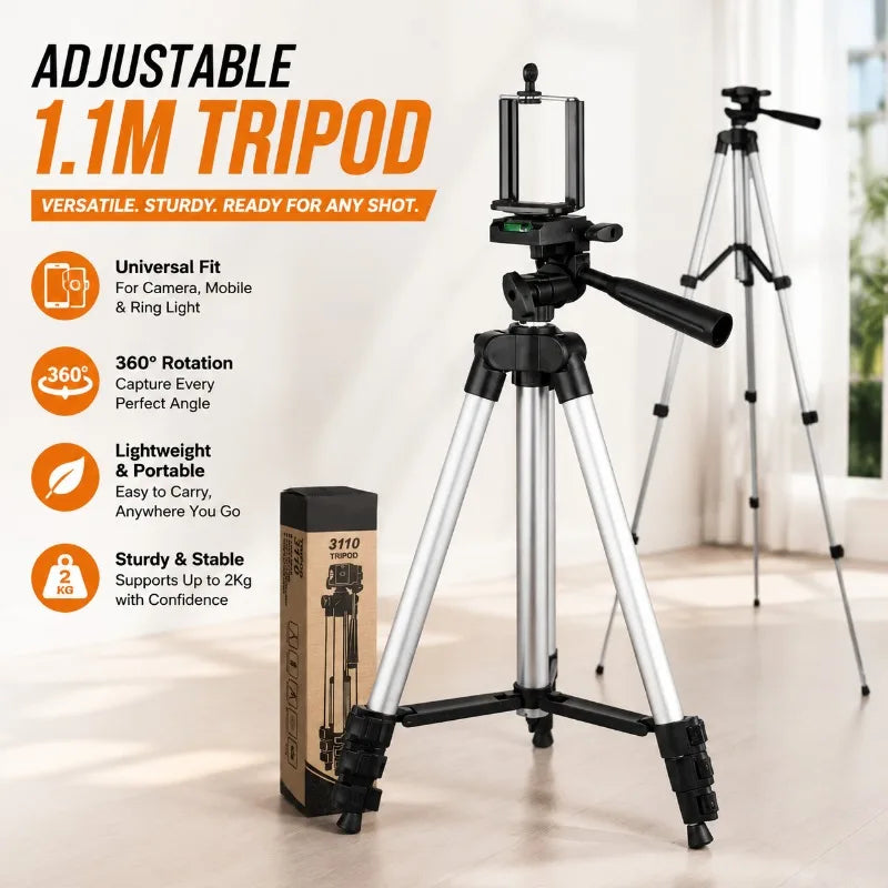 Aluminum Alloy Phone Tripod Stand Retractable Portable Holder for Outdoor Live Streaming Mobile Photography Approx 3.5 Feet
