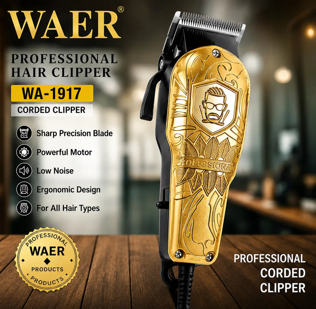 WAER WA-1917 Professional Hair Clipper – Heavy Duty Corded Hair Cutting Machine with 4 Guide Combs