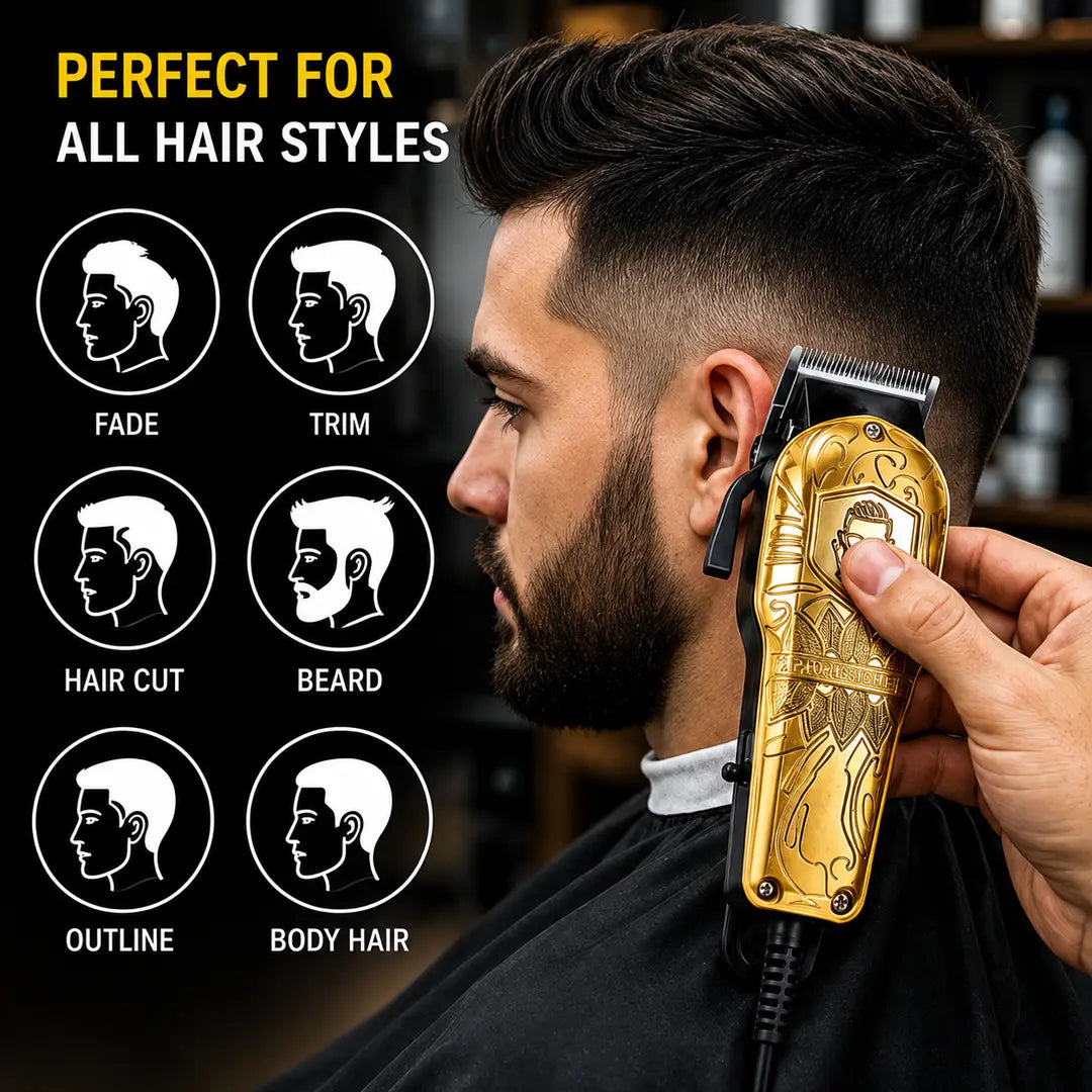 WAER WA-1917 Professional Hair Clipper – Heavy Duty Corded Hair Cutting Machine with 4 Guide Combs