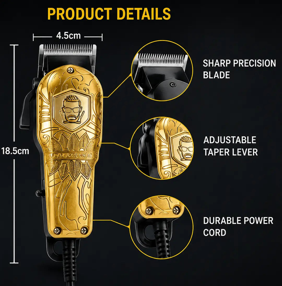 WAER WA-1917 Professional Hair Clipper – Heavy Duty Corded Hair Cutting Machine with 4 Guide Combs
